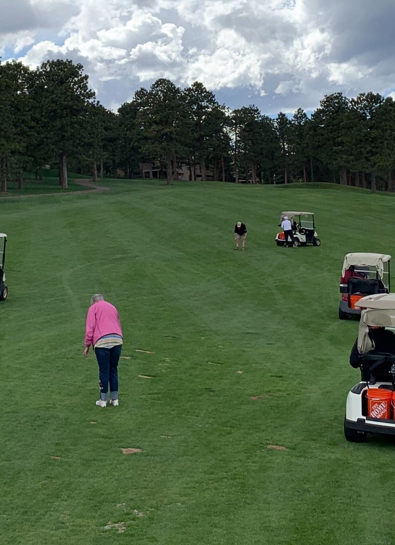 covering the urine marks from the elk with Harrell's Divot Recovery Mix